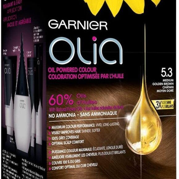 Garnier Olia Permanent Oil Powered Hair Color, 5.3 Medium Golden Brown - Picture 2 of 8